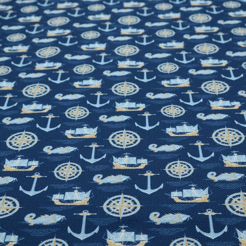 Blue anchor upholstery fabric - blue,