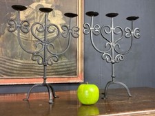 A GOOD PAIR OF ANTIQUE GOTHIC STYLED IRON PRICKET CANDLESTICKS OR CANDLESTANDS