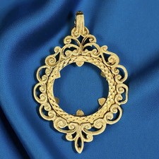 Vintage 1972 Half Sovereign Coin Mount Pendant - 9ct Yellow Gold - 39x29mm