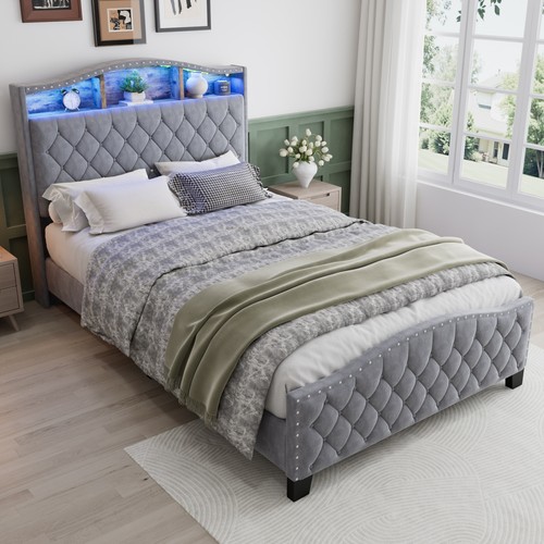 4ft6 double bed - double, grey