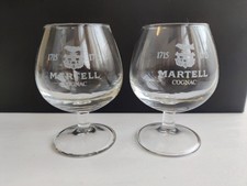 2x Martell Cognac Miniature Snifter Balloon Glasses, Etched Logo, France
