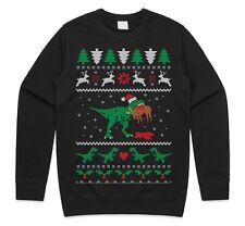 T-Rex Eating Deer Ugly Christmas Jumper Sweatshirt Funny Xmas Joke Dinosaur TREX