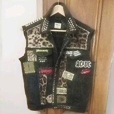 Mens Sleeveless Black denim Battle vest Jacket