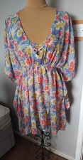 Primark Floral Print Kaftan cover up with lattice detail Size XL (18-20)