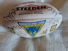 Signed Classic Club Warrington Wolves Steeden Super Rugby League Ball Autographs