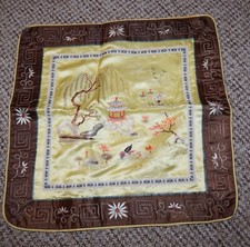 Vintage Chinese Embroidered Silk Cushion Covers 40cm 16" Floral Birds Brown Gold