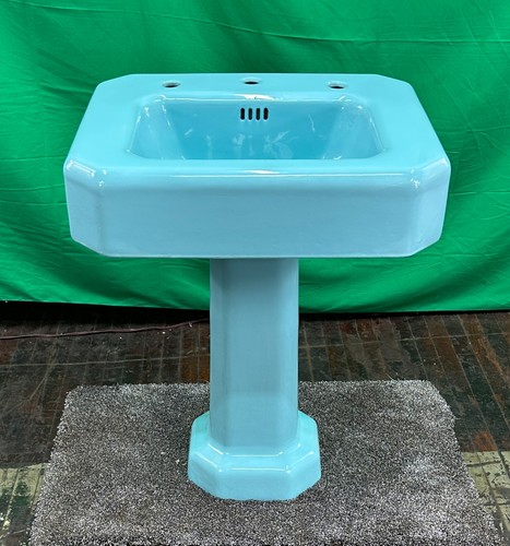 Turquoise cast iron pedestal - cast,