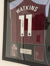 Ollie Watkins Framed Signed Match Worn Home Shirt Photo Match 23/24 Aston Villa 