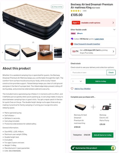 Bestway air bed - bestway, dreamair