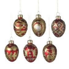 Set of 6 Red & Gold Glass Egg