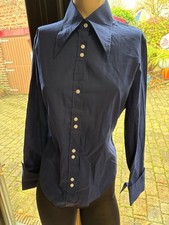 VINTAGE miss pigalle dagger collar Navy blouse shirt cuffs SIZE SMALL