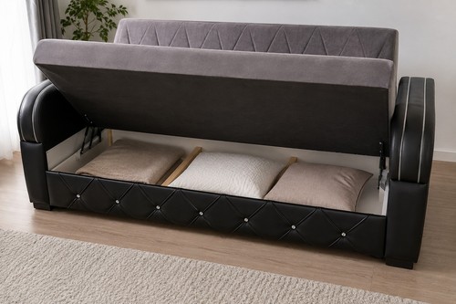 Grey black upholstered sofa - grey,