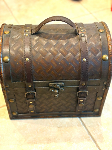 Brown wood metal barrel - wood, top