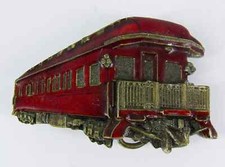 1980 American Buckles Co - Old Train Carriage - Brass & Enamel Belt Buckle #J276