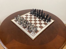 Vintage Complete Soapstone Chess Set With Amazing Design & Framed Board
