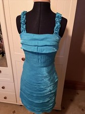 SANGRIA Ladies Short Dress Size 8 Blue Sleeveless Satin Layered Lined