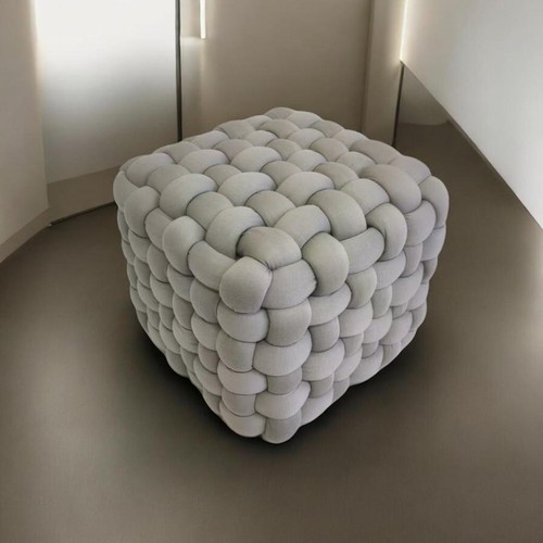 Grey knitted footstool cube - knitted,