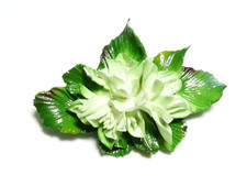 VINTAGE Large Fine Bone China Green Layered 3D Flower BROOCH