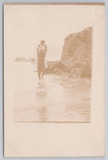 RPPC Faded Beach Scene Person by Water WWI National War Bonds Postmark 1918
