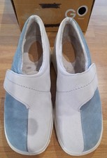 LOVELY LADIES HOTTER WRAP SUEDE CREAM/TEAL SLIPPERS - SIZE 7 STD - BNIB