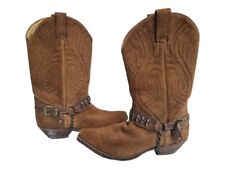 Tony Mora Vintage Suede LEATHER COWBOY BOOTS Stirrups 41 7 Tan Western Mid Calf