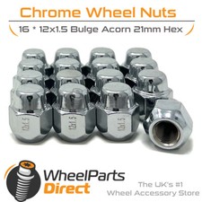Wheel Nuts (16) 12x1.5 Chrome for Kia Picanto [Mk2] 11-17 on Original Wheels