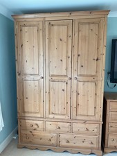Solid Pine Wooden Bespoke  3-Door Triple Wardrobe With 5 lower drawers dove tail