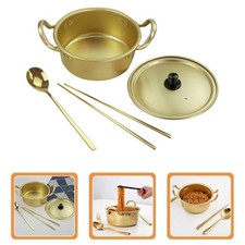 1 Set of Small Soup Pot Aluminum Noodles Pot with Chopsticks Spoon Fork