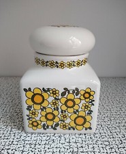 60s 70s Vintage Retro Lge Taunton Vale Yellow 🌼 Flower Kitchen Storage Jar MCM