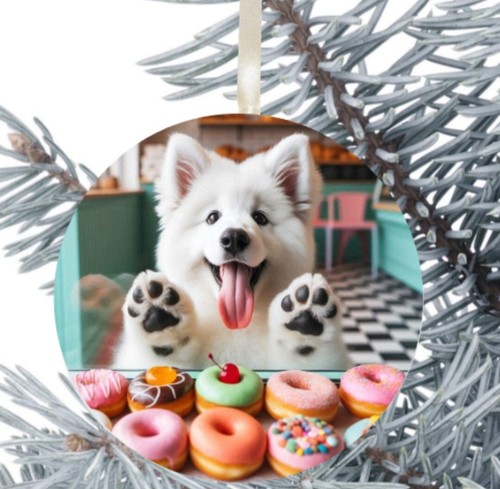 Samoyed dog hanging bauble - dog,