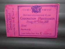 Rare King Edward VII Coronation Procession Ticket 1902 Oxford & Cambridge Club