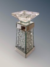 Mirrored  Pillar Candle Holder inlaid with glass & Floating Crystals. 10”Julien