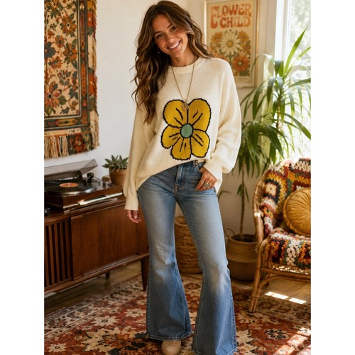 Zara daisy flower crew neck - zara,