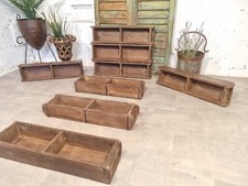 Vintage Rustic Wooden Double Brick Mould Display Shelf Storage Crate Planter