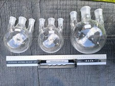 Quickfit 3 Neck Round Bottom Flasks 1 x 1L 2 x 500ml Lab Glassware 