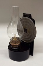 Vintage Antique Oil Lamp Wall Mounted With Reflector Black Refurbished