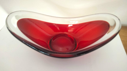 Red clear art glass - clear, oval