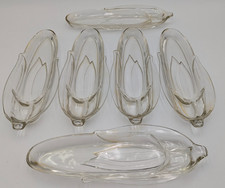 6 Vintage Clear Glass Corn on the Cob Dish Holders Plates