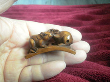 Hand Carved wood netsuke Mice