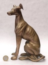 Large Vintage Brass Greyhound Whippet Lurcher Dog Figurine Sitting 24cm Tall