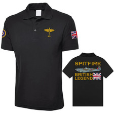 Supermarine Spitfire Polo Shirt, RAF Plane, Union Jack WWII Battle of Britain