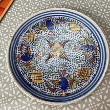 Antique Tin Glazed Delft Polychrome Pottery Charger 19c Monogrammed