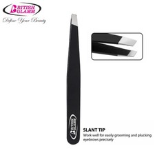 Professional Eyebrow Tweezers Hair Beauty Slanted Stainless Steel Black Tweezers