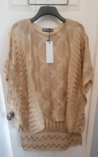 Gul Ahmed Designer Gold Beige Pakistani Kaftan Cape Kameez Suit - Small - BNWT