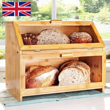 2 Large Bamboo Wood Bread Bin