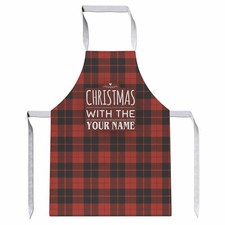 Red Tartan All Over Christmas With The Custom Name Apron Personalised Present...