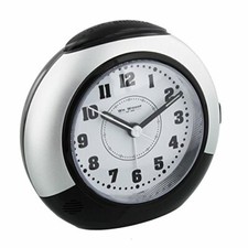 Black Silver Alarm Clock With Silent Sweep No Ticking Feature Plus Snooze Light