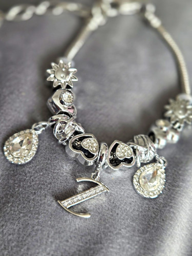 Letter silver charm bracelet - silver,