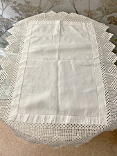 VICTORIAN WHITE COTTON SMALL TABLECLOTH/RUNNER ~23 x 17" CROCHET LACE EDGES