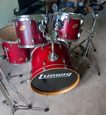 Ludwig Accent Custom Red Drum Kit 22/12/13/16 & 14 Snare with Stands & Pedals